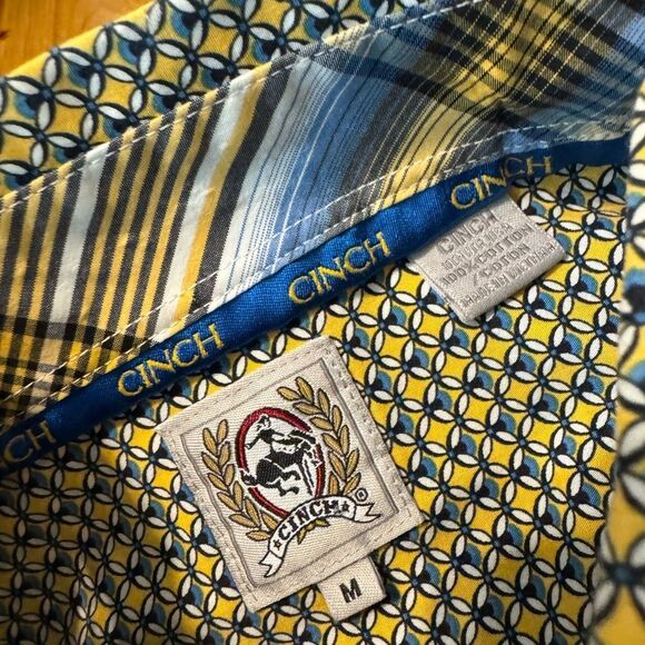 Cinch Mens Western Button Down Long Sleeve Geometric Size MED Rodeo Yellow Blue - Picture 3 of 6
